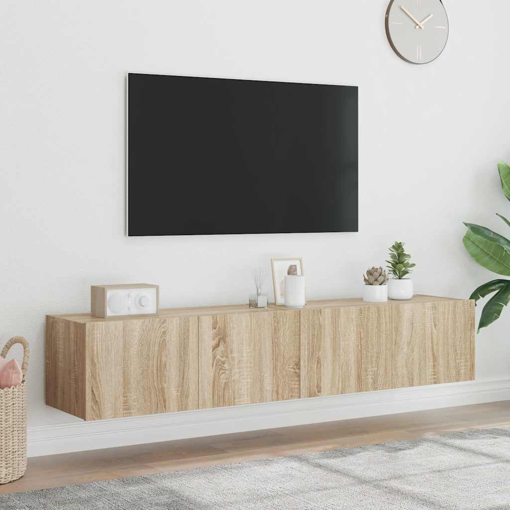 Sieninės TV spintelės su LED, 2vnt., sonoma ąžuolo, 80x35x31cm
