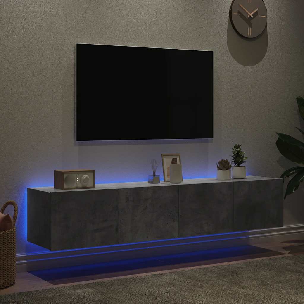 Sieninės TV spintelės su LED, 2vnt., betono pilkos, 80x35x31cm