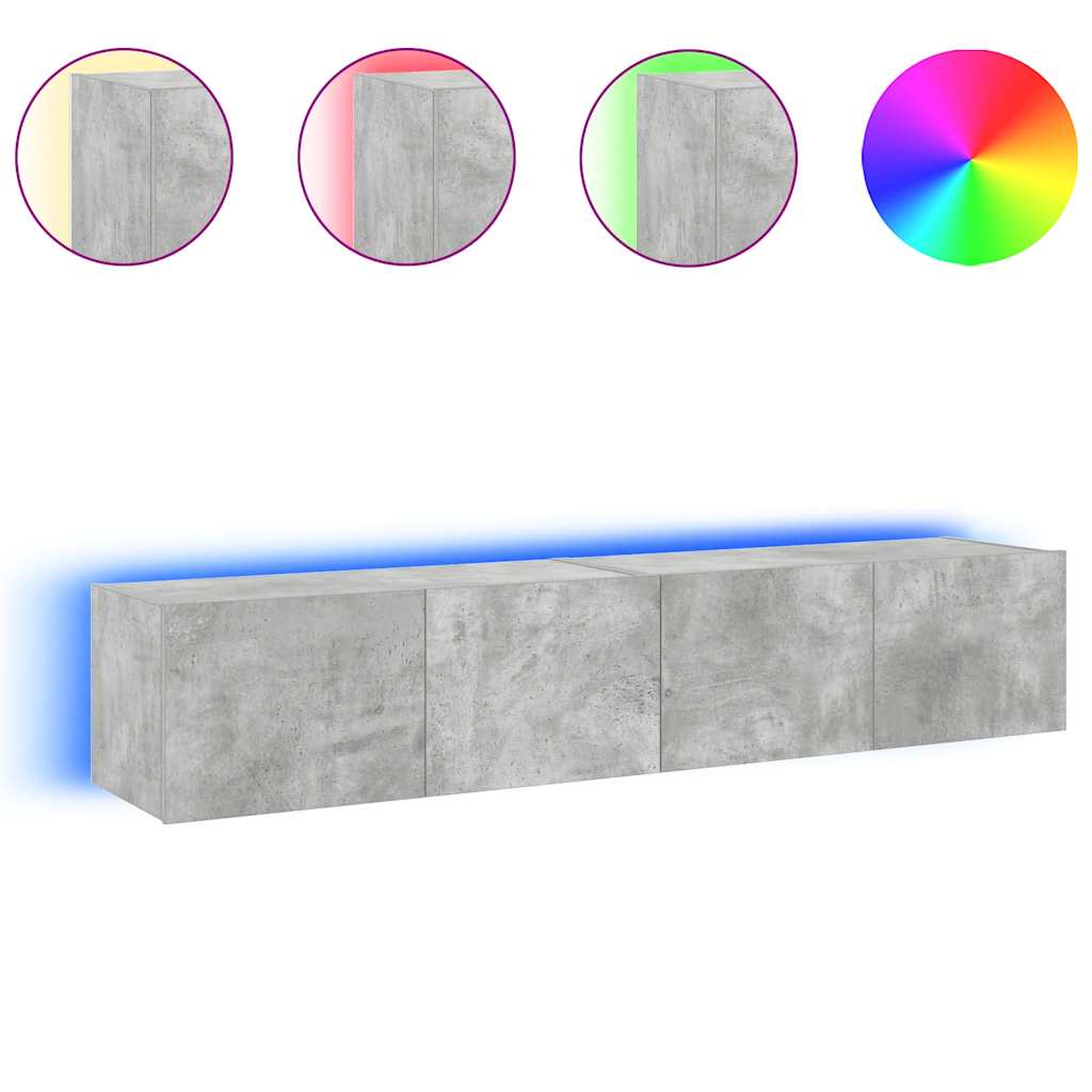 Sieninės TV spintelės su LED, 2vnt., betono pilkos, 80x35x31cm