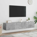 Sieninės TV spintelės su LED, 2vnt., betono pilkos, 80x35x31cm