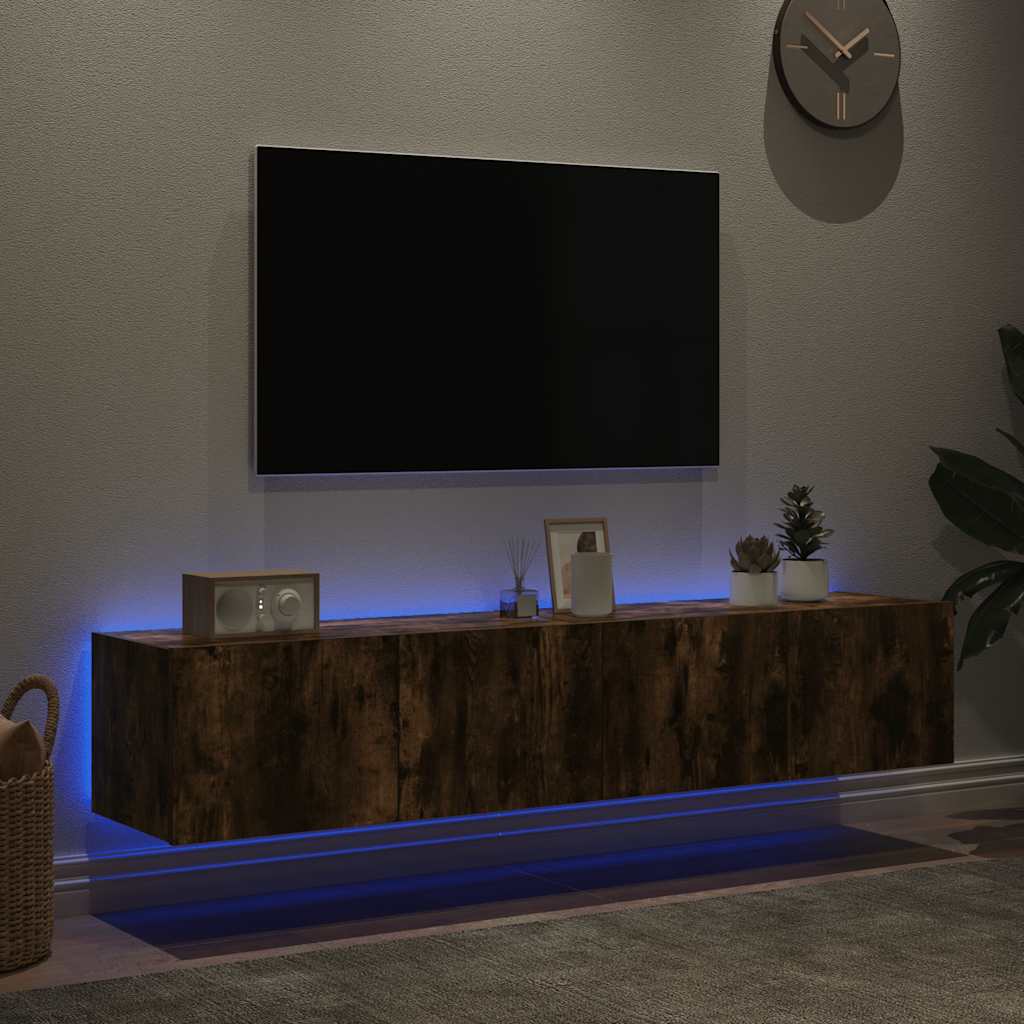 Sieninės TV spintelės su LED, 2vnt., dūminės ąžuolo, 80x35x31cm