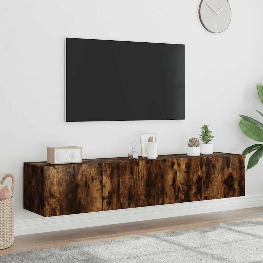 Sieninės TV spintelės su LED, 2vnt., dūminės ąžuolo, 80x35x31cm