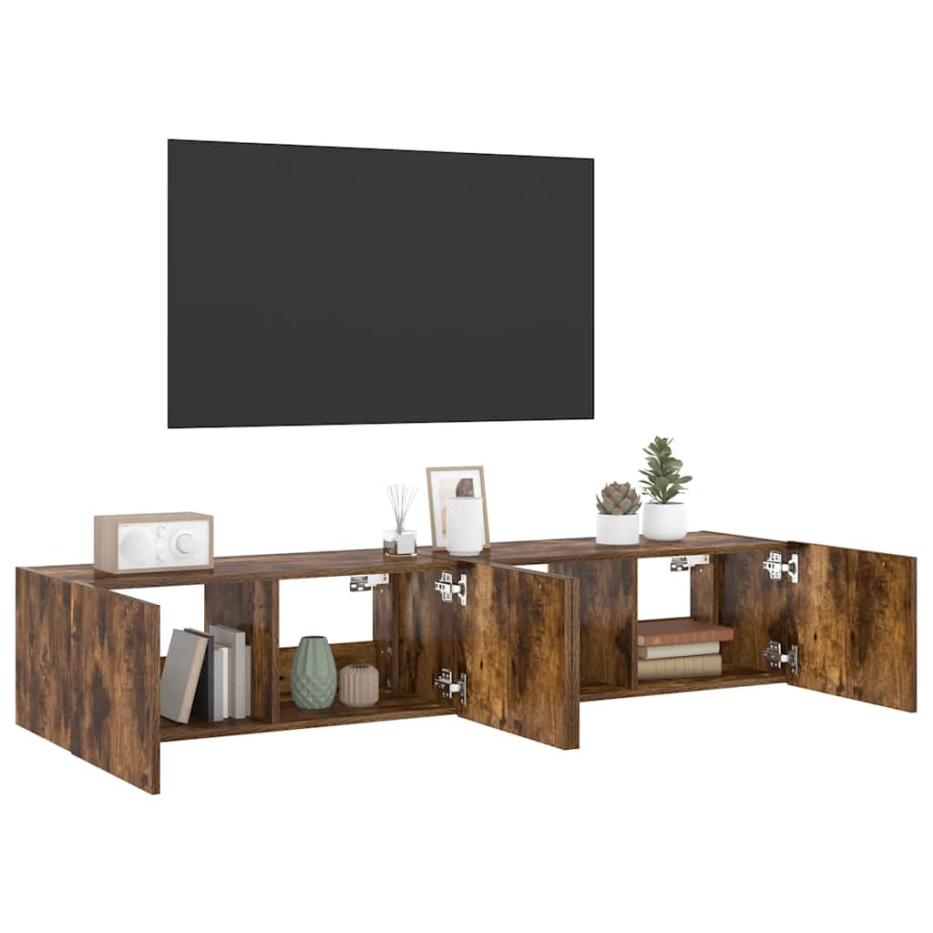 Sieninės TV spintelės su LED, 2vnt., dūminės ąžuolo, 80x35x31cm