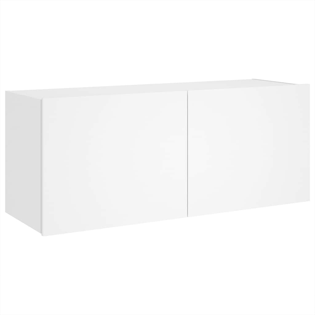 Sieninė TV spintelė su LED lemputėmis, balta, 100x35x41cm
