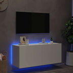 Sieninė TV spintelė su LED lemputėmis, balta, 100x35x41cm