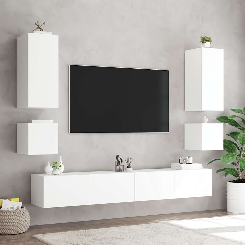 Sieninė TV spintelė su LED lemputėmis, balta, 100x35x41cm