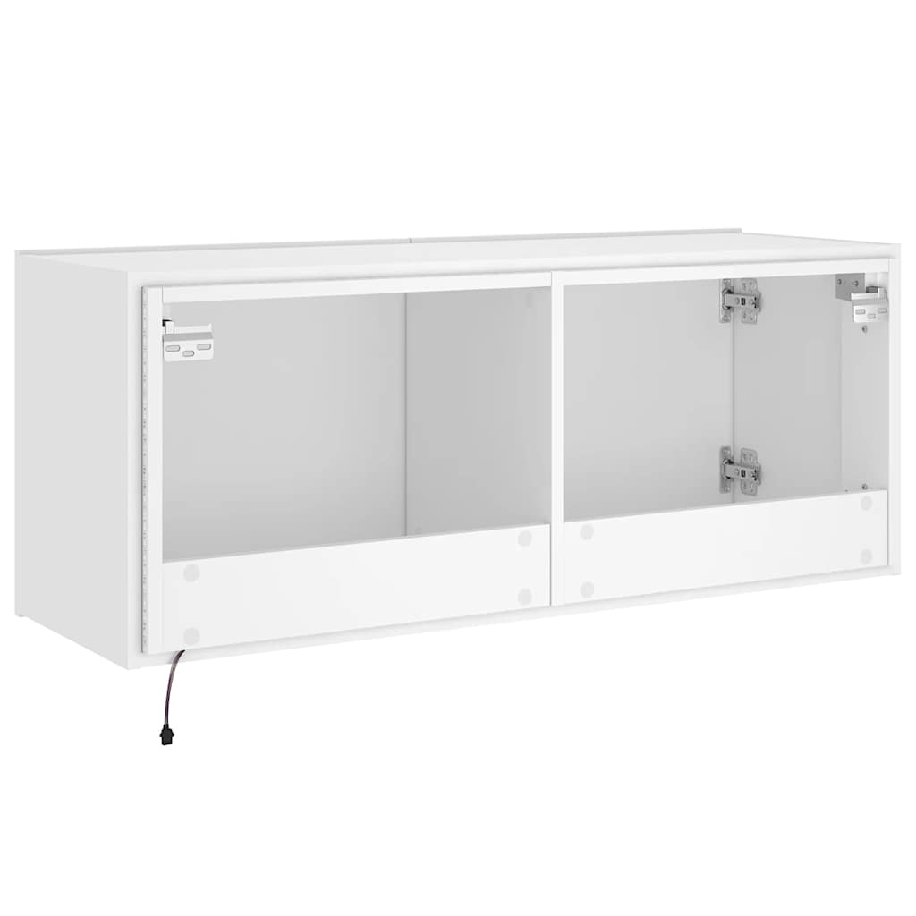 Sieninė TV spintelė su LED lemputėmis, balta, 100x35x41cm
