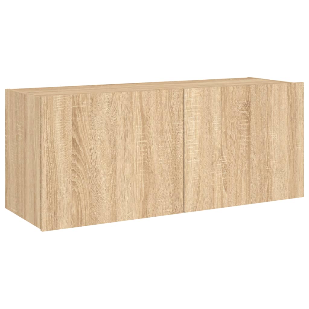 Sieninė TV spintelė su LED lemputėmis, ąžuolo, 100x35x41cm