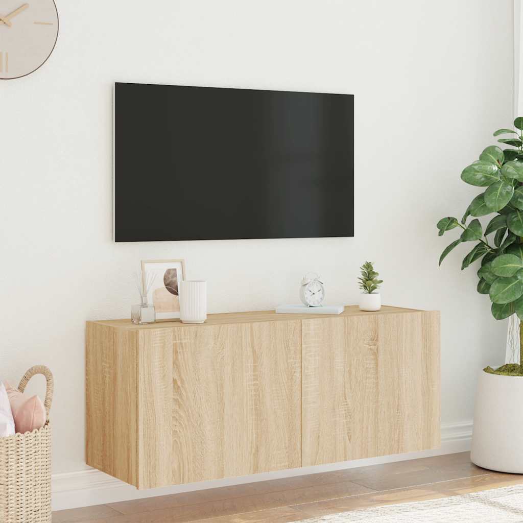 Sieninė TV spintelė su LED lemputėmis, ąžuolo, 100x35x41cm