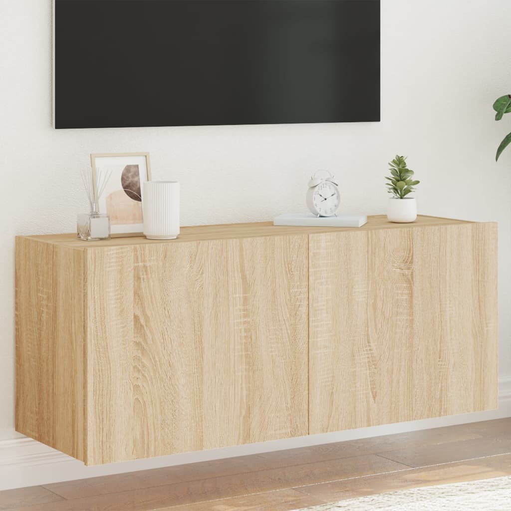 Sieninė TV spintelė su LED lemputėmis, ąžuolo, 100x35x41cm