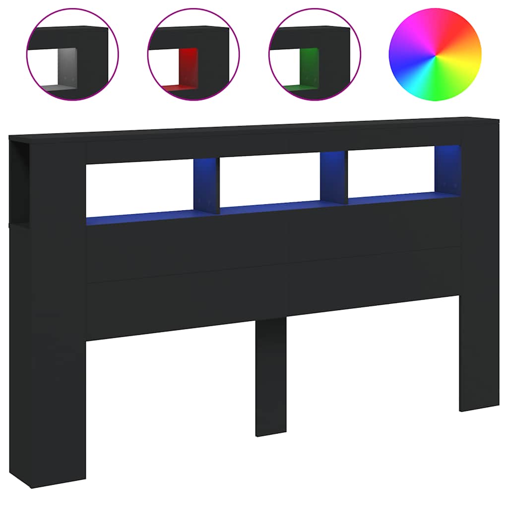 LED galvūgalis, juodas, 180x18,5x103,5cm, apdirbta mediena