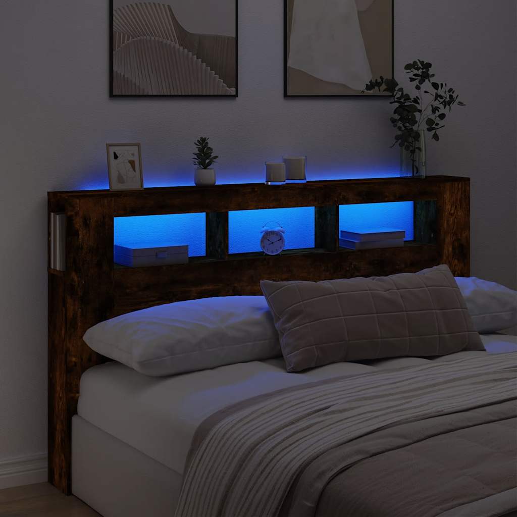 LED galvūgalis, dūminio ąžuolo, 180x18,5x103,5cm, mediena