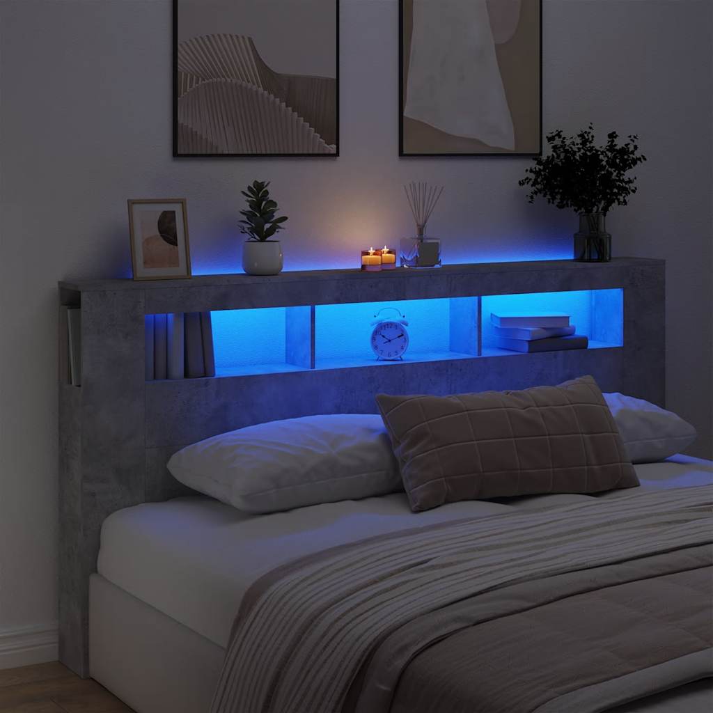 LED galvūgalis, betono, 200x18,5x103,5cm, apdirbta mediena