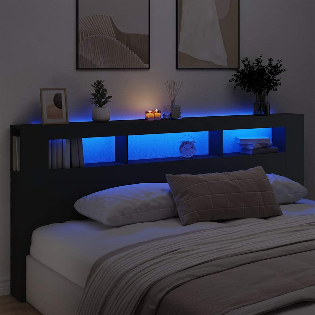 LED galvūgalis, juodas, 220x18,5x103,5cm, apdirbta mediena