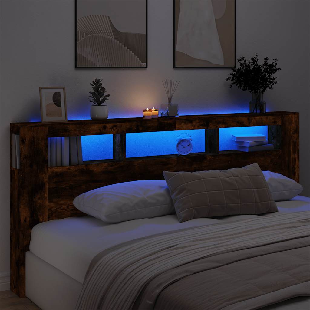LED galvūgalis, dūminio ąžuolo, 220x18,5x103,5cm, mediena