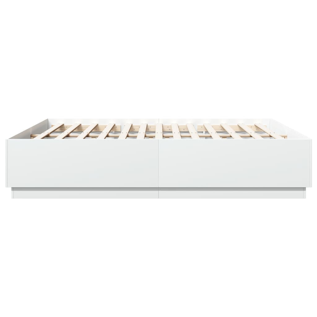 Lovos rėmas su LED, baltas, 200x200cm, apdirbta mediena