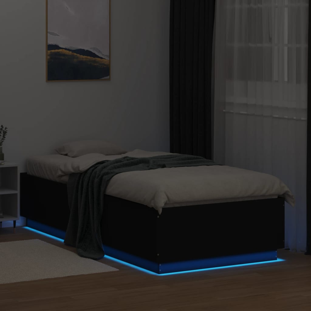 Lovos rėmas su LED, juodas, 100x200cm, apdirbta mediena