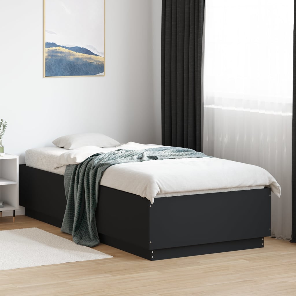 Lovos rėmas su LED, juodas, 100x200cm, apdirbta mediena