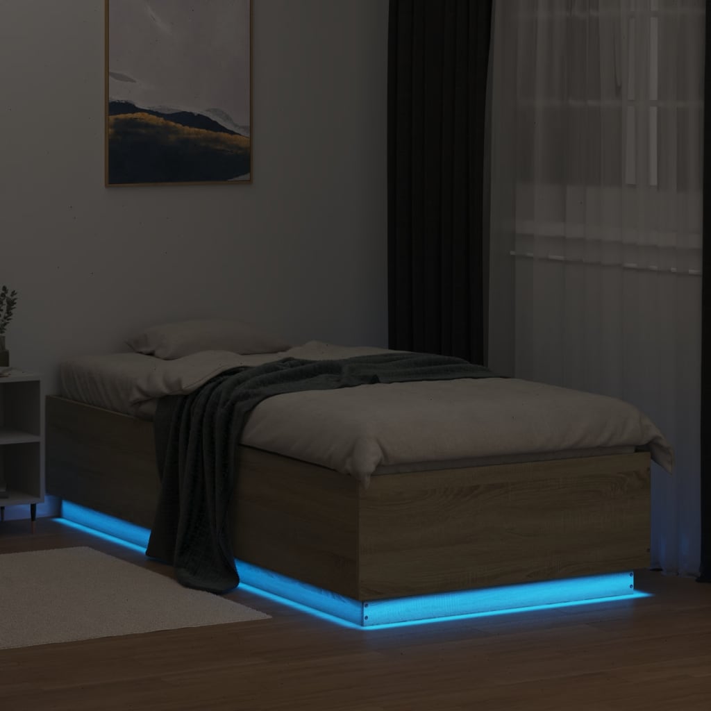 Lovos rėmas su LED, ąžuolo, 100x200cm, apdirbta mediena