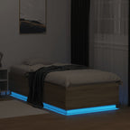 Lovos rėmas su LED, ąžuolo, 90x200cm, apdirbta mediena