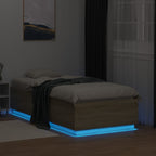 Lovos rėmas su LED, ąžuolo, 90x190cm, apdirbta mediena