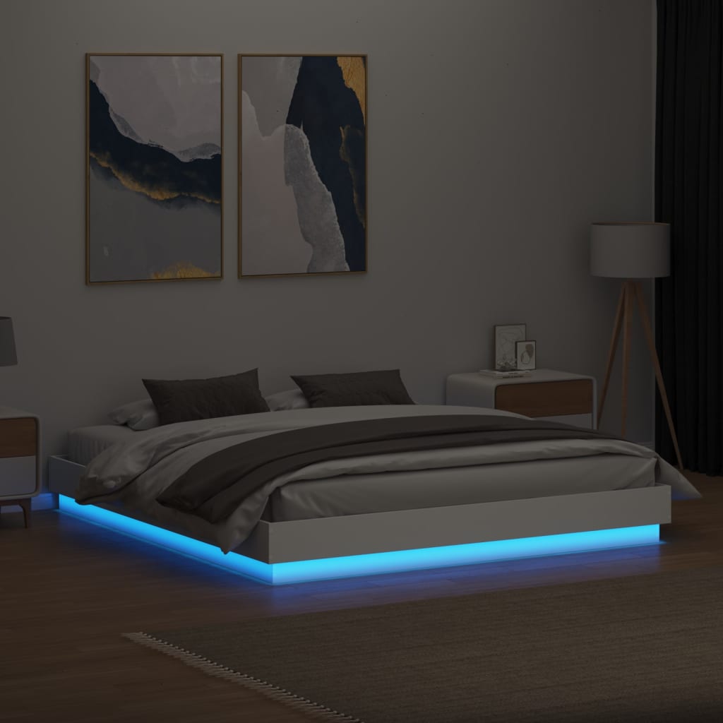 Lovos rėmas su LED lemputėmis, baltos spalvos, 200x200cm
