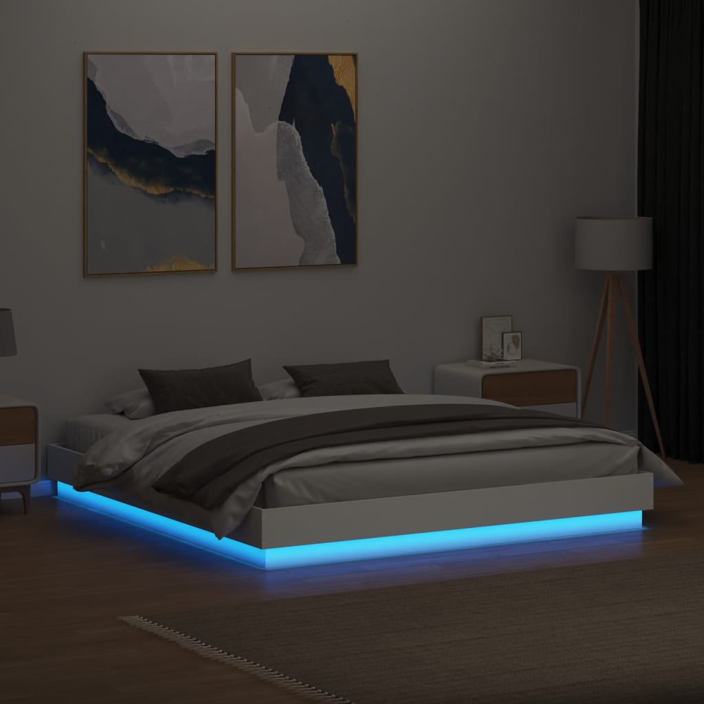 Lovos rėmas su LED lemputėmis, baltos spalvos, 180x200cm