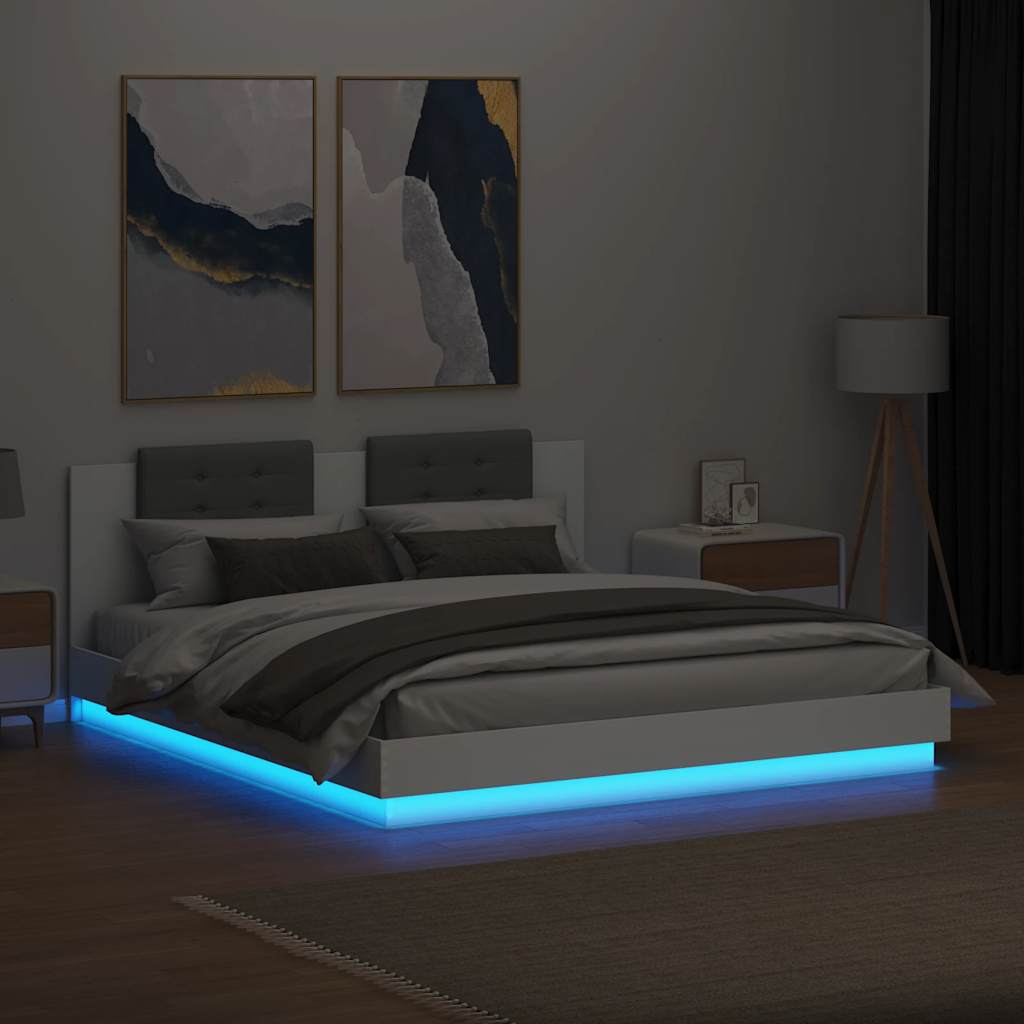Lovos rėmas su galvūgaliu ir LED, baltos spalvos, 180x200cm