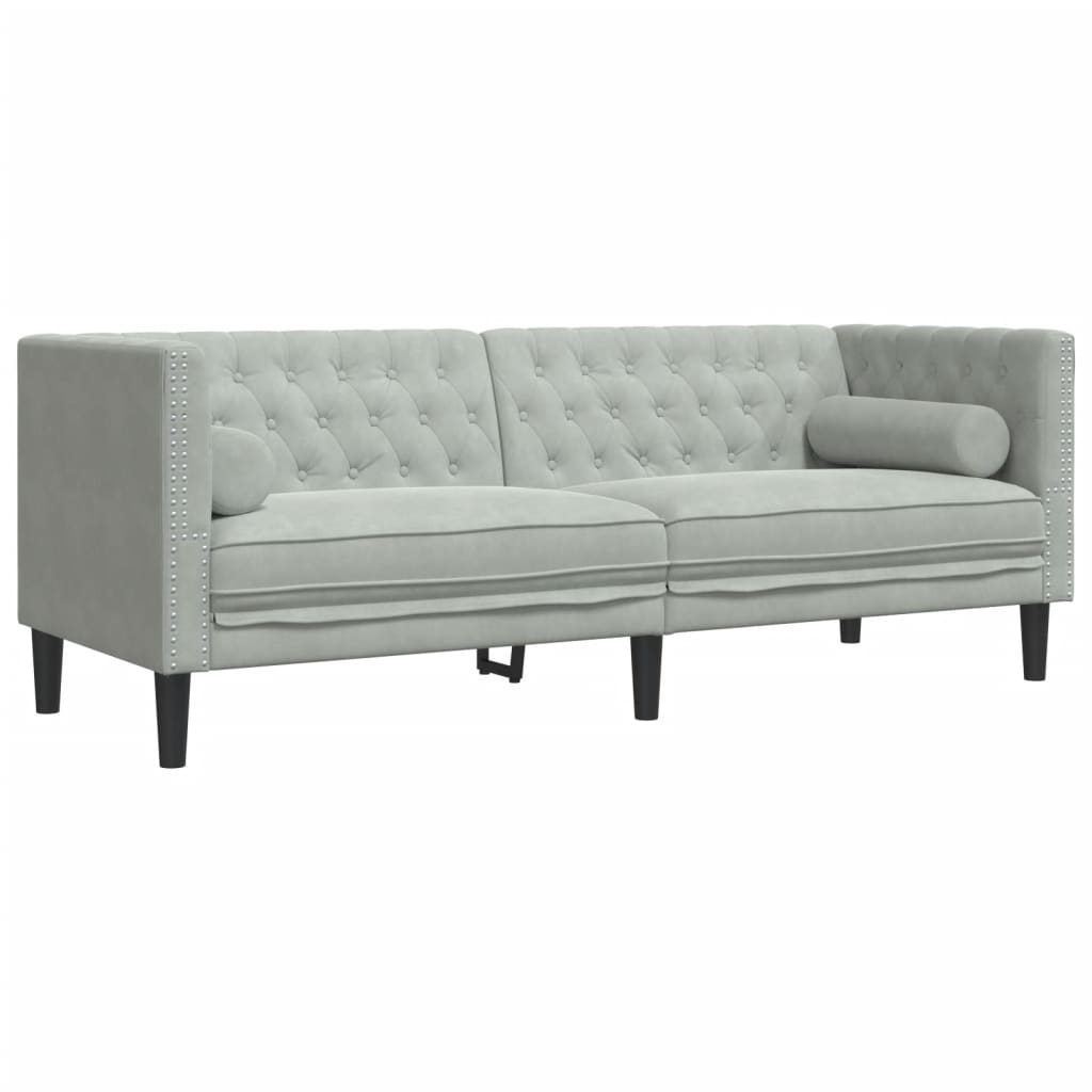 Chesterfield sofų komplektas su pagalvėlėmis, 2 dalių, pilka