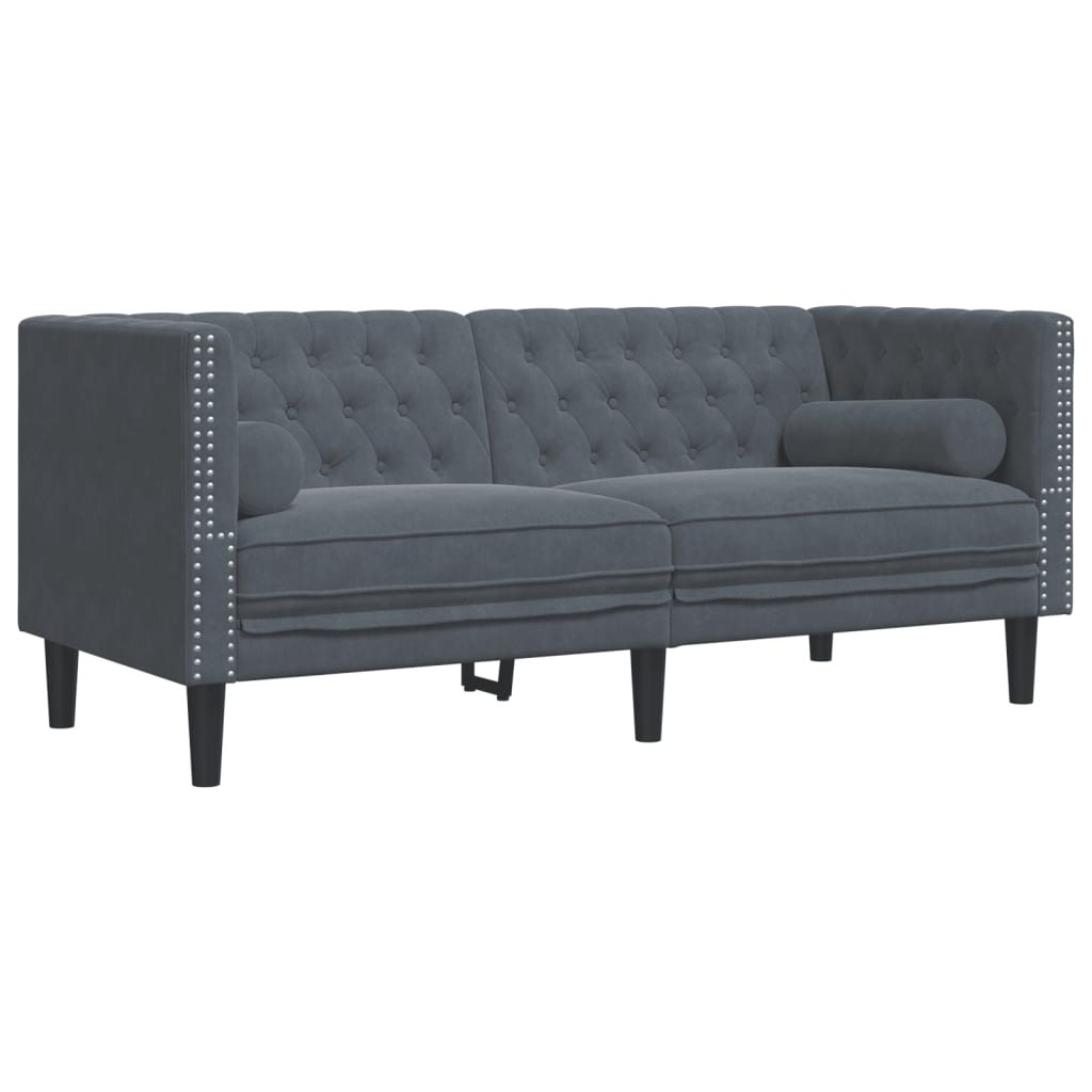 Chesterfield sofų komplektas su pagalvėlėmis, 2 dalių, pilka