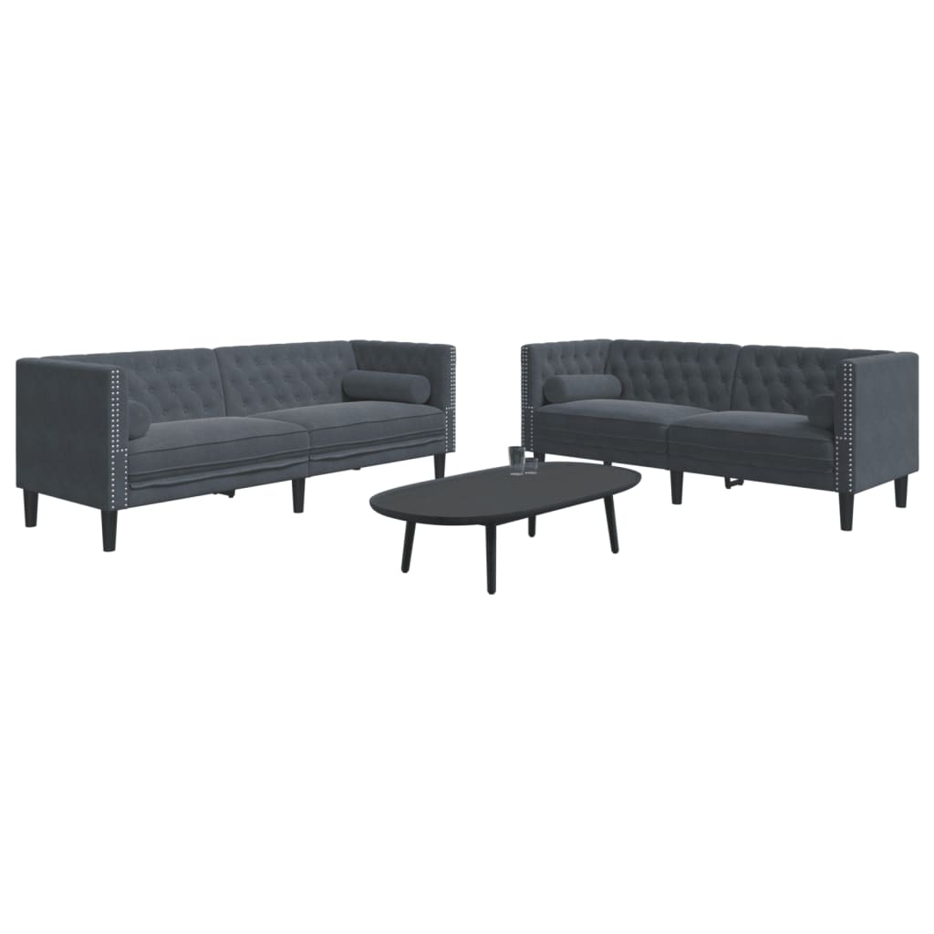 Chesterfield sofų komplektas su pagalvėlėmis, 2 dalių, pilka