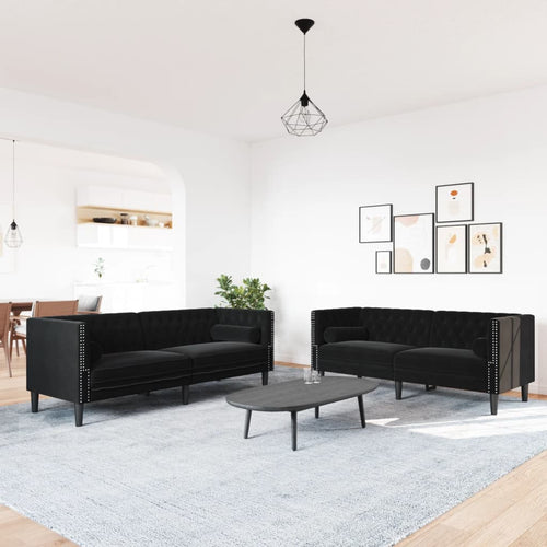Chesterfield sofų komplektas su pagalvėlėmis, 2 dalių, juoda