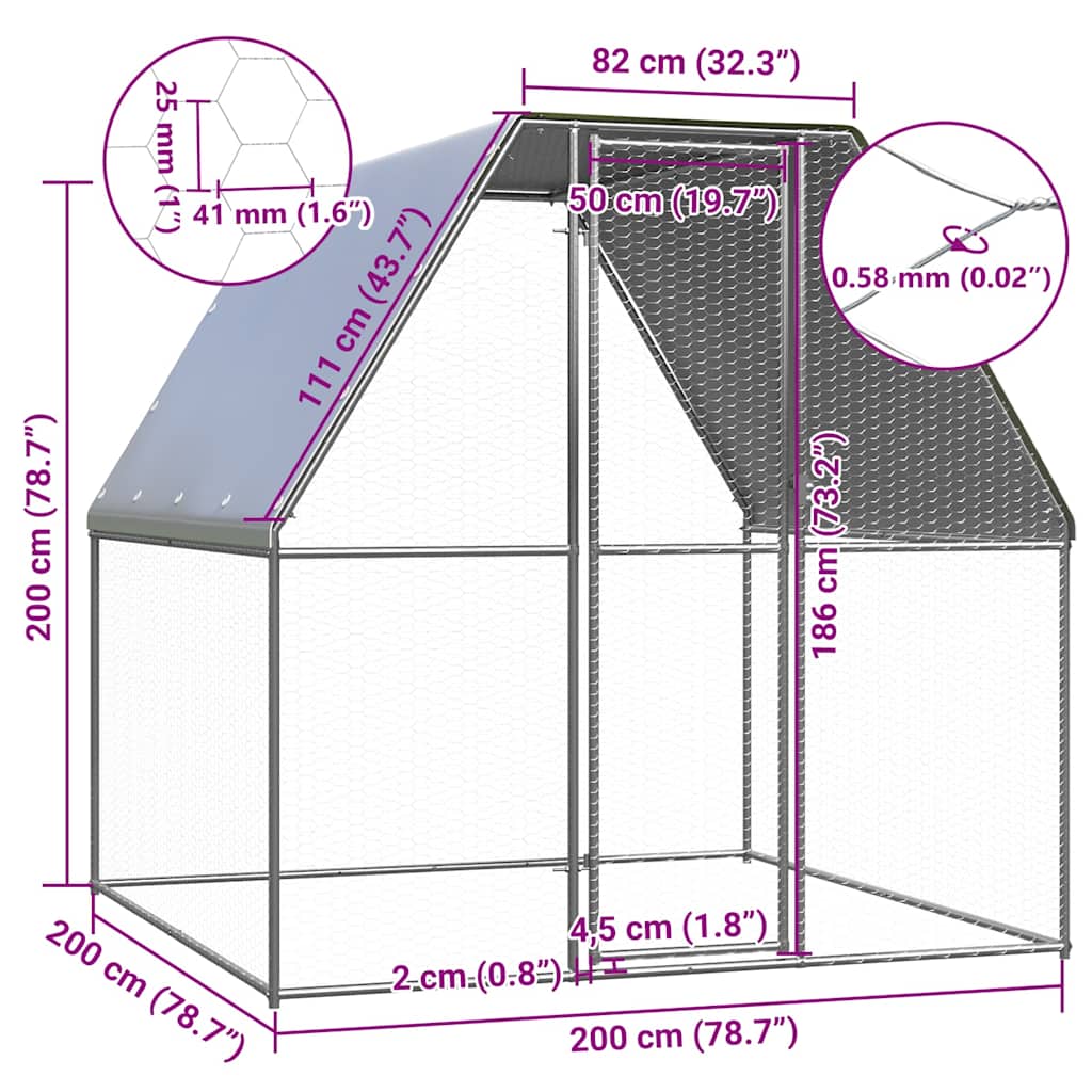 Narvas viščiukams, sidabrinis ir pilkas, 2x2x2m, plienas