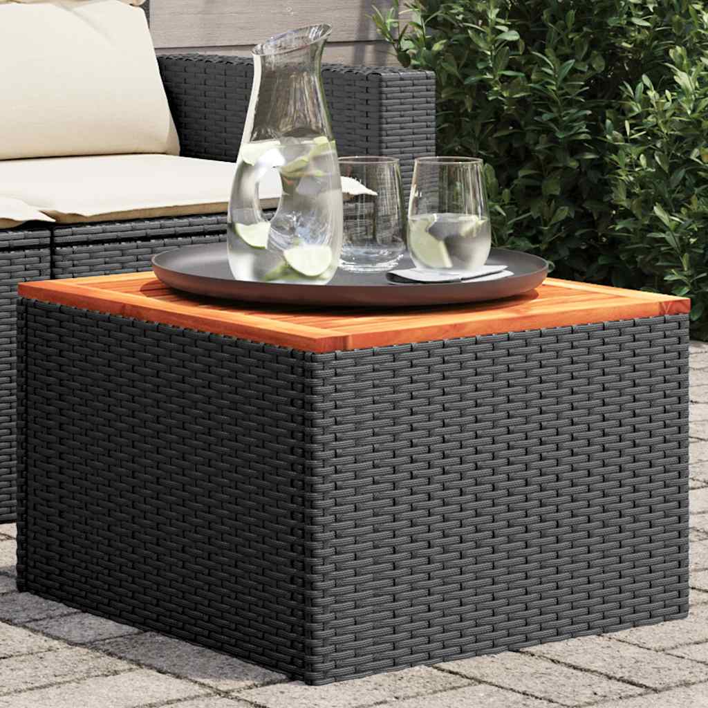 Sodo stalas, juodas, 55x55x37 cm, polirotangas ir akacijos mediena