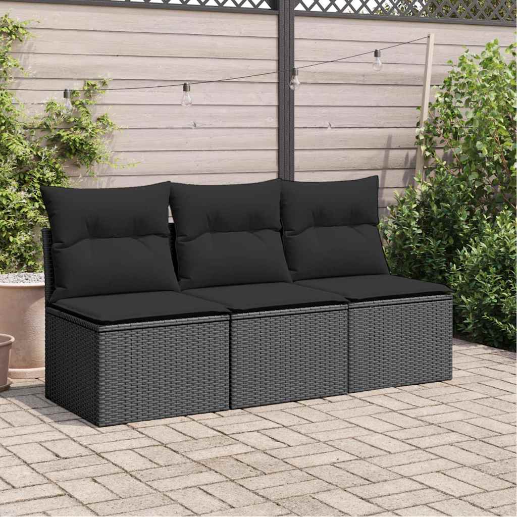 Sodo sofa su pagalvėlėmis, 3 sėdimos vietos, juodas, polirotangas