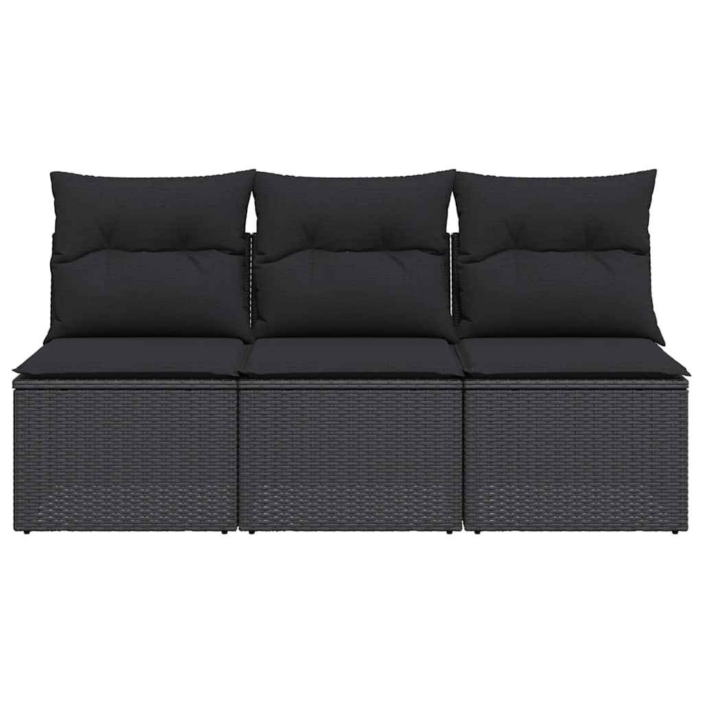 Sodo sofa su pagalvėlėmis, 3 sėdimos vietos, juodas, polirotangas
