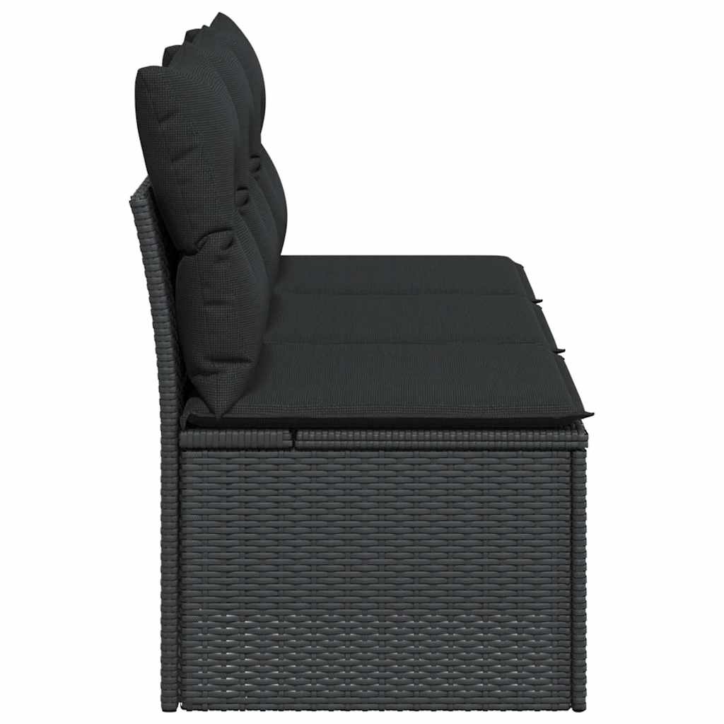 Sodo sofa su pagalvėlėmis, 3 sėdimos vietos, juodas, polirotangas