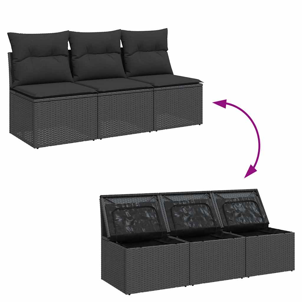 Sodo sofa su pagalvėlėmis, 3 sėdimos vietos, juodas, polirotangas