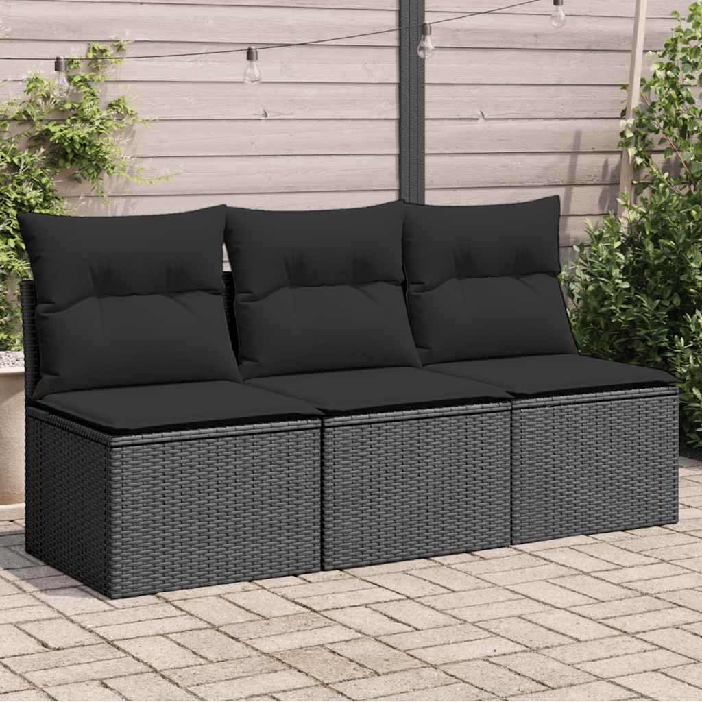 Sodo sofa su pagalvėlėmis, 3 sėdimos vietos, juodas, polirotangas