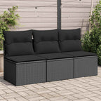 Sodo sofa su pagalvėlėmis, 3 sėdimos vietos, juodas, polirotangas