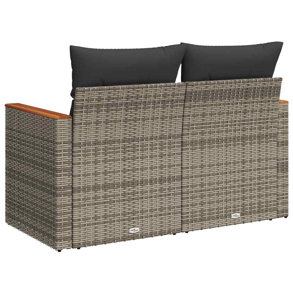 Dvivietė sodo sofa su pagalvėlėmis, pilkos spalvos, poliratanas