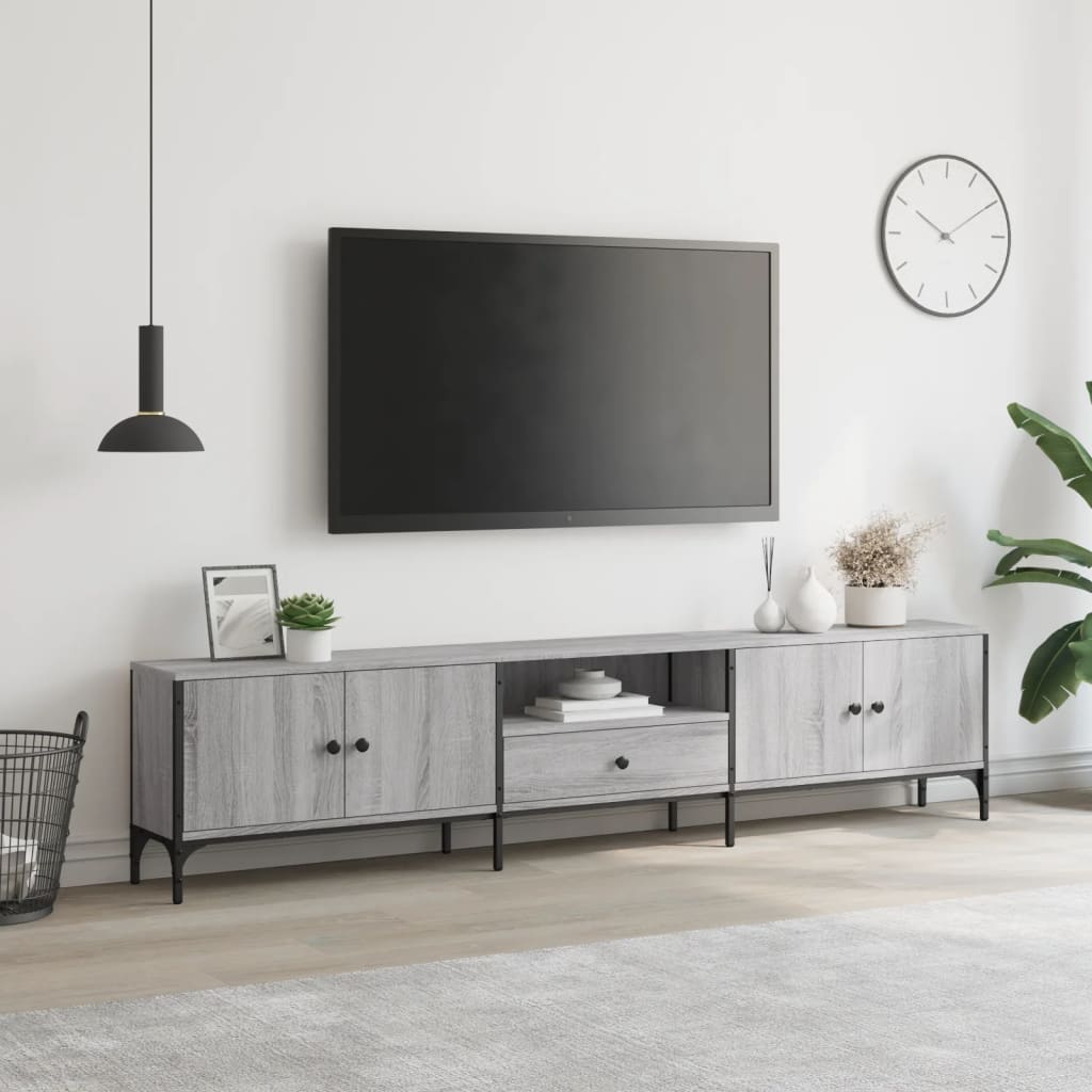 TV spintelė su stalčiumi, pilka, 200x25x44cm, apdirbta mediena