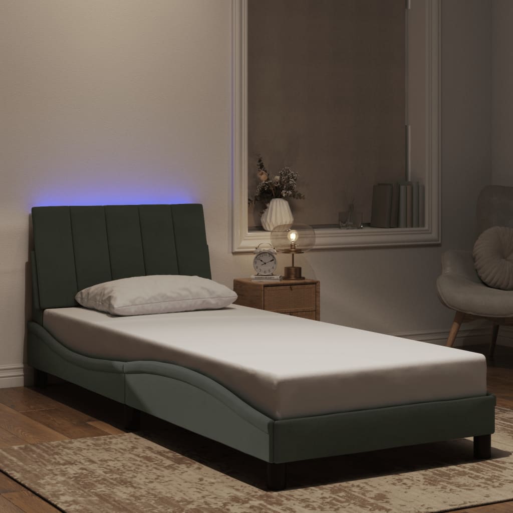 Lovos rėmas su LED be čiužinio, Hanko, šviesiai pilkas, 90x200cm, aksomas
