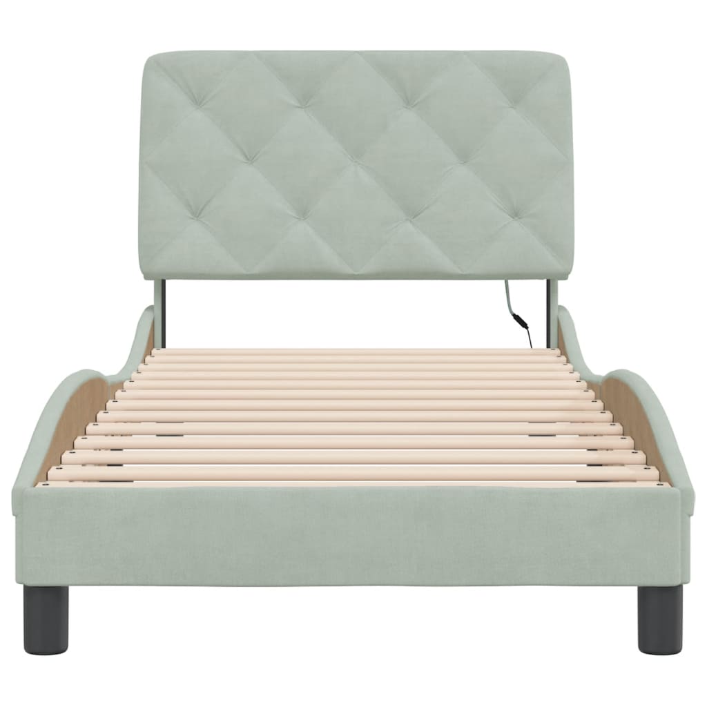 Lovos rėmas su LED be čiužinio, šviesiai pilkas, 90x200cm, aksomas