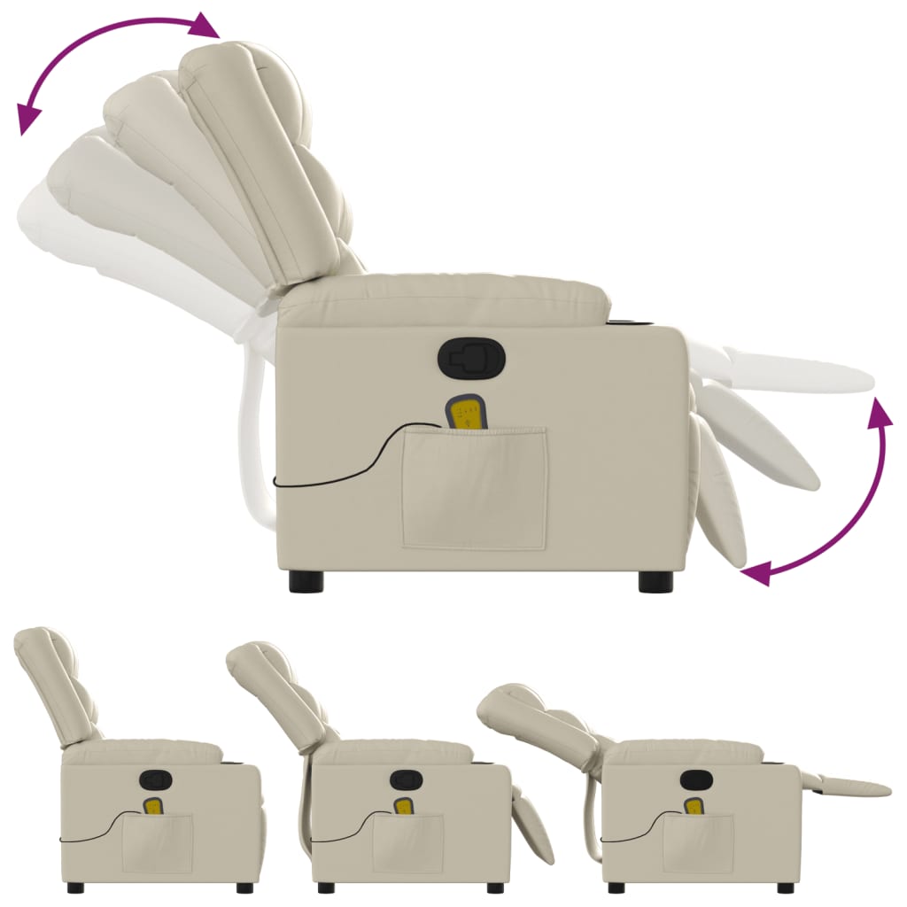 Atlošiamas masažinis krėslas, kreminės spalvos, dirbtinė oda