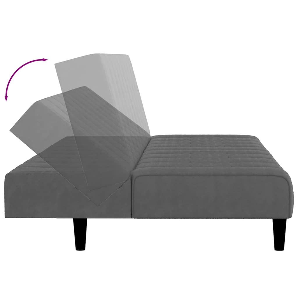 Dvivietė sofa-lova, tamsiai pilkos spalvos, aksomas
