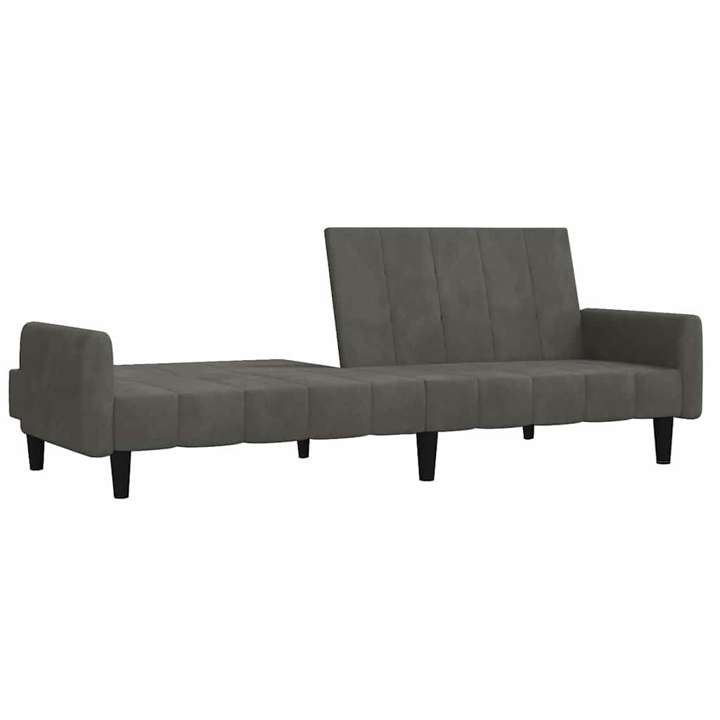 Dvivietė sofa-lova, tamsiai pilkos spalvos, aksomas