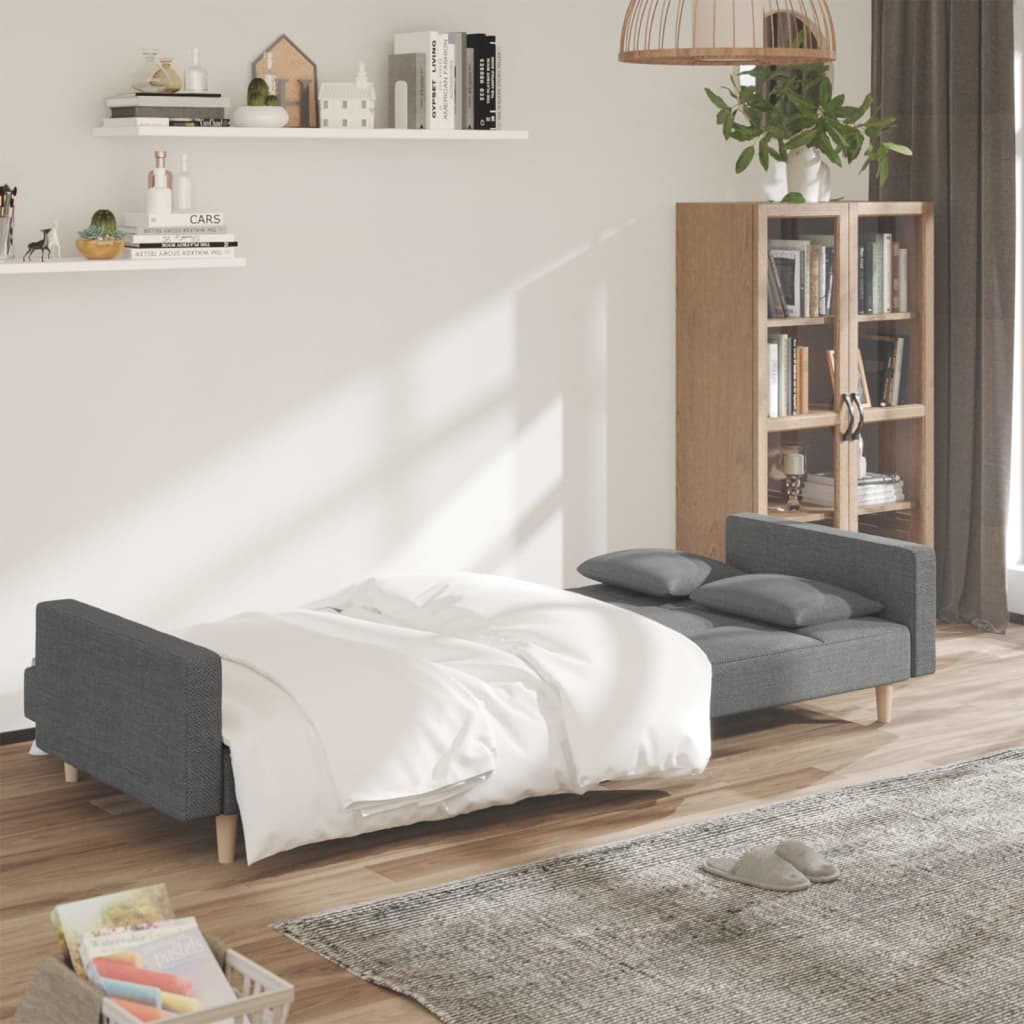 Dvivietė sofa-lova su dvejomis pagalvėmis, pilka, audinys