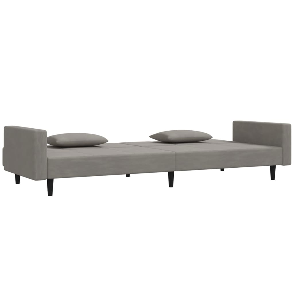 Dvivietė sofa-lova su dvejomis pagalvėmis, pilka, aksomas
