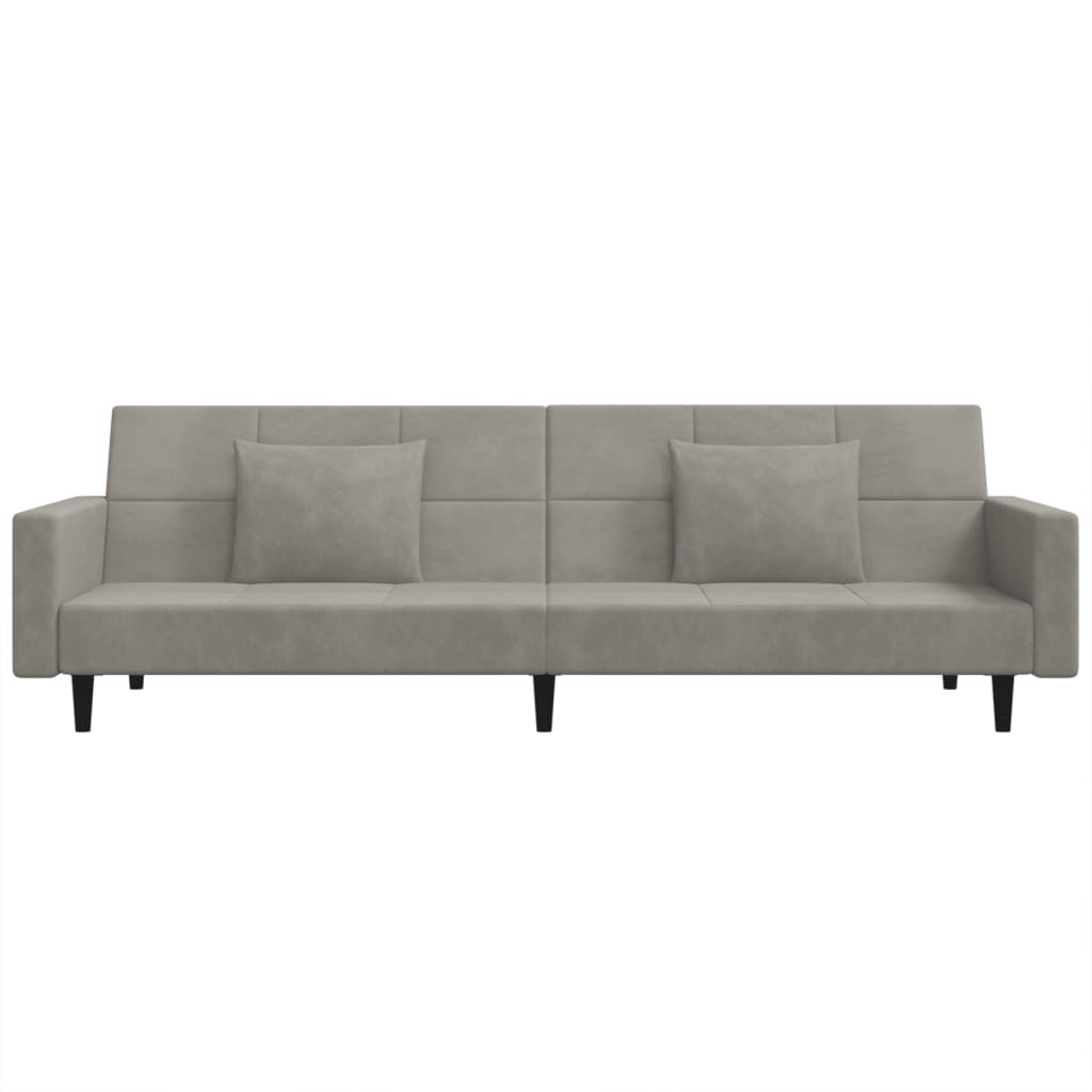 Dvivietė sofa-lova su dvejomis pagalvėmis, pilka, aksomas